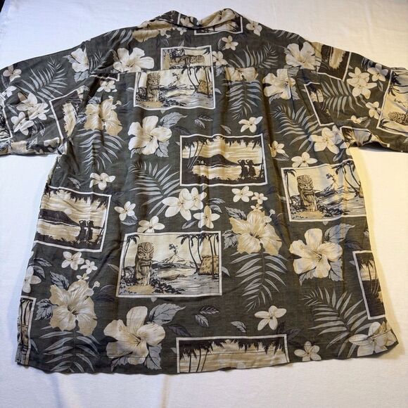 Seven‎ Palm Aloha Hawaiian XL Green Shirt Tiki Hula Wahine Floral Leaves - Picture 2 of 14